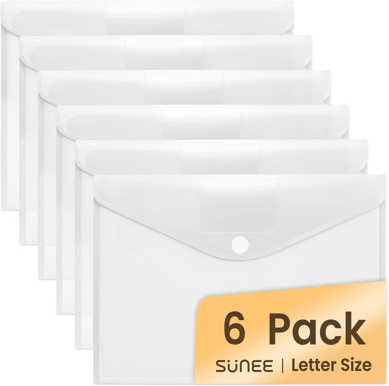 SUNEE 6 Pack Plastic Envelopes, Clear Folders for Document for A4 Letter Size, Poly File Folders with Label Pockets for School Home Office Organizer Work Supplies - Image 1